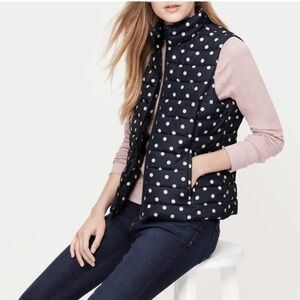Ann Taylor Loft Colebrook Navy Blue Pink Polka Dot Puffer Vest Sz Small